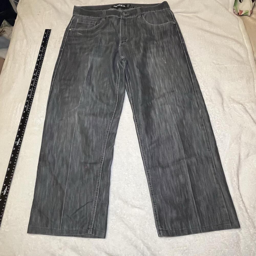 Avirex Pants Mens Size 36 Gray Chino Straight Flat Front 27 Inseam Embroidered